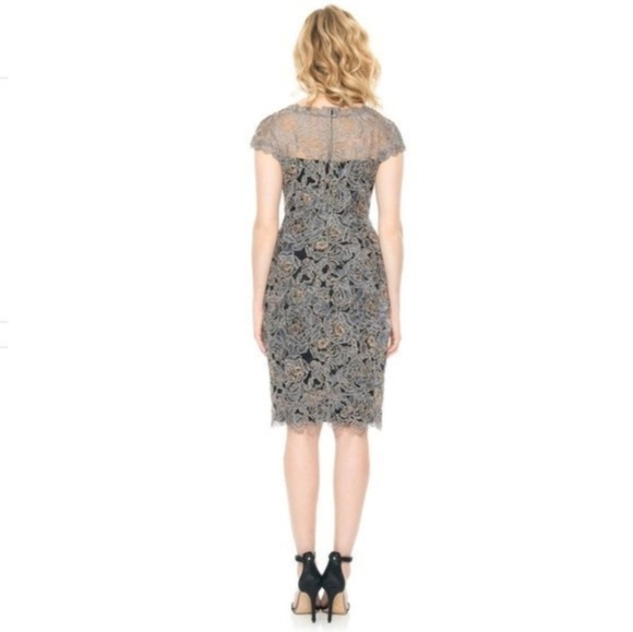 NWT Tadashi Shoji Rose Motif Lace Metallic Cocktail Dress Size 8 - Picture 12 of 14